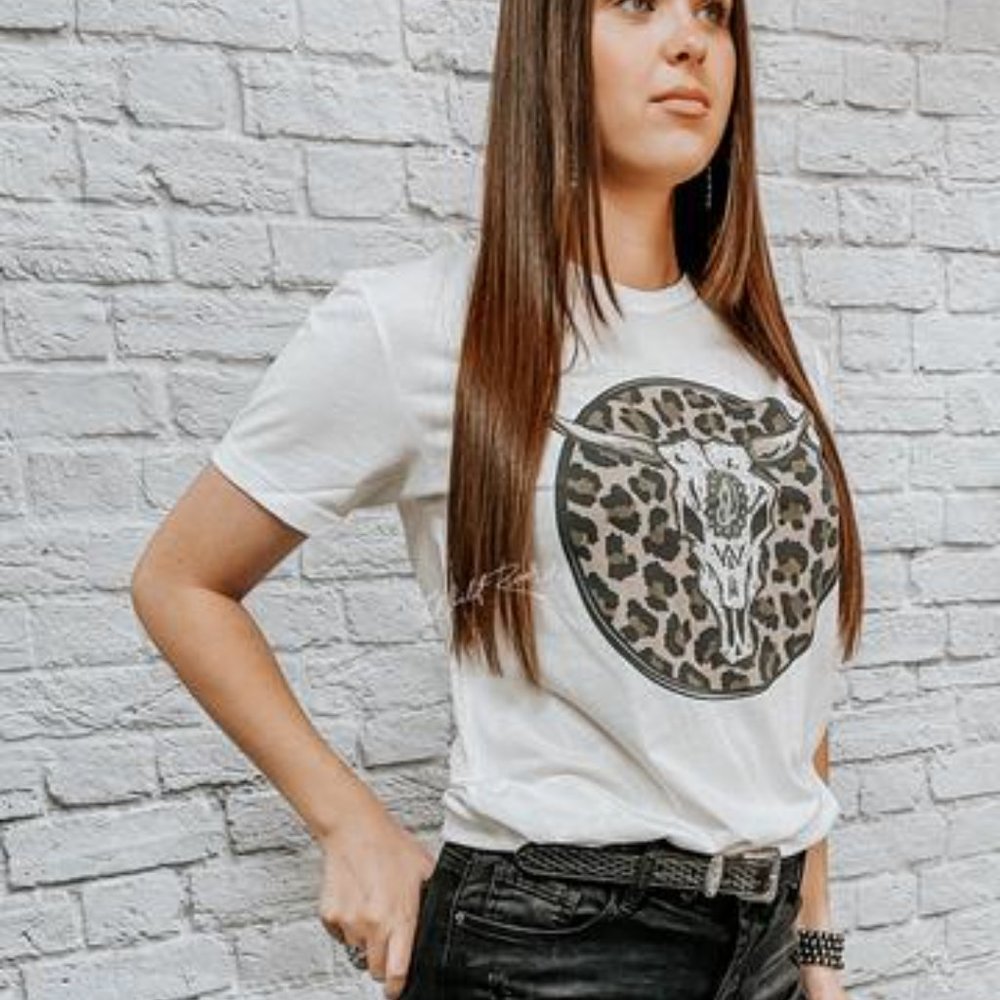 LEOPARD BULL SKULL Handmade Graphic Tee - Picture 5 of 6